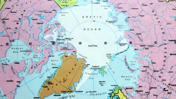 Close up of North pole on a map