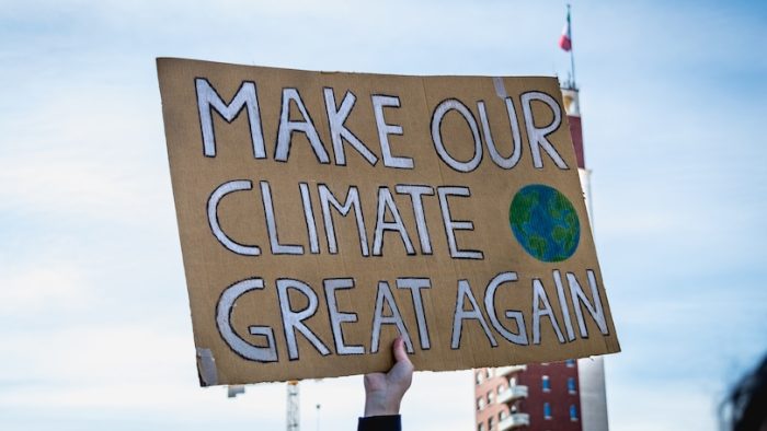 Turin (Torino), Piedmont, Italy - March 15th 2019: make our climate great again sign during fridays for future strike